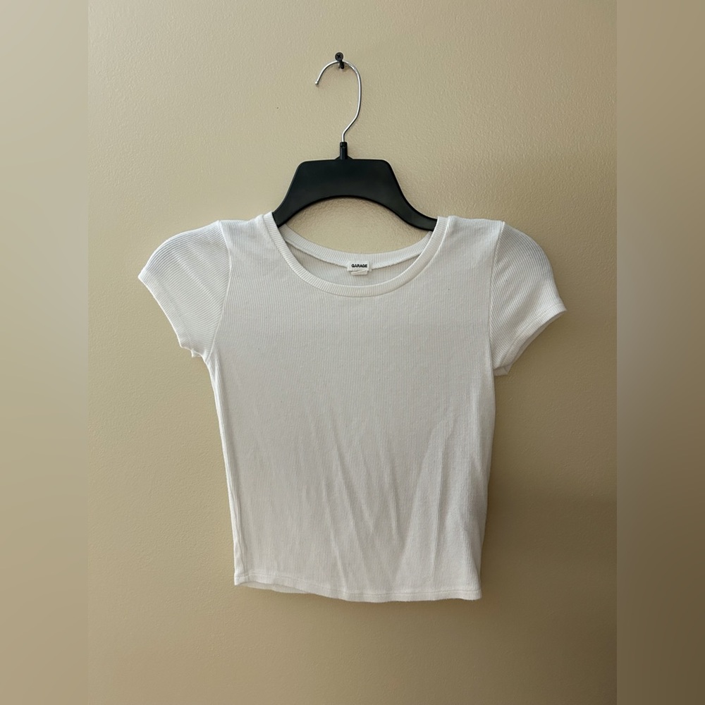 Garage White Cropped Ribbed T-Shirt